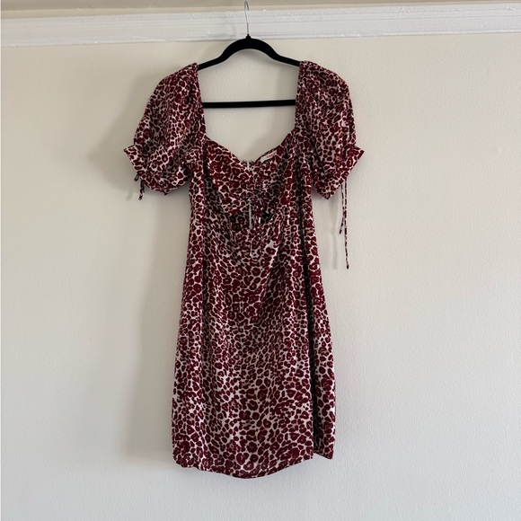 Eggie Urban Outfitters Size Medium Cutout Leopard Peasant Mini Dress Red White - Picture 1 of 12